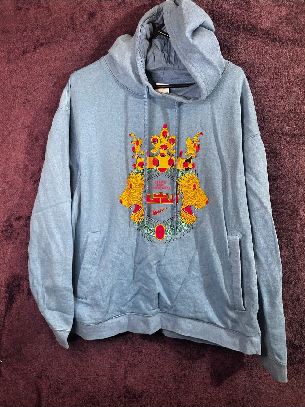 Nike Light Blue LeBron James Crowned Lion Crest Graphic Hoodie